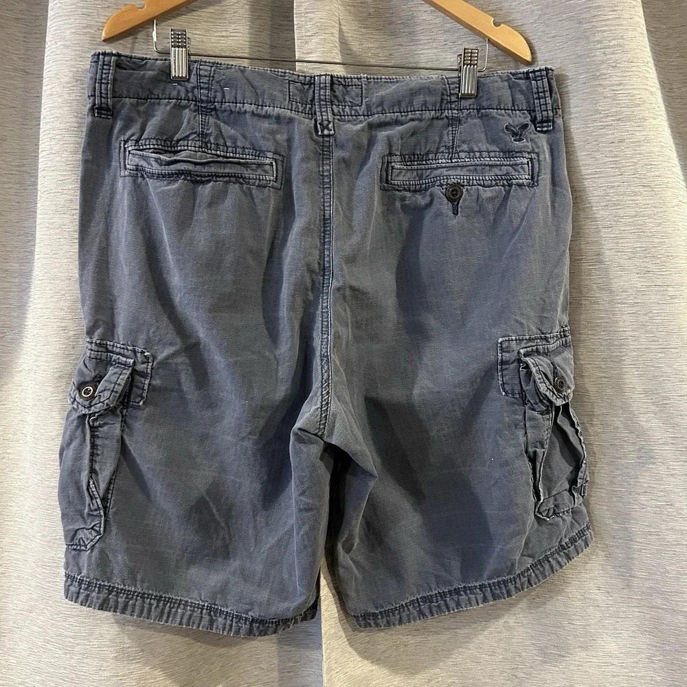 American Eagle Outfitters Cargo Shorts Mens 36 Blue Gray‎ Regular Fit Flat Front